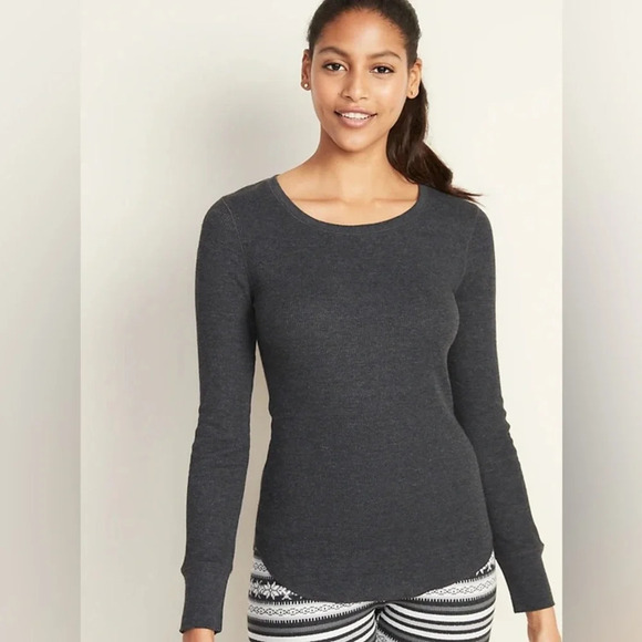 Old Navy Long Sleeve Thermal Crewneck Dark Charcoal Womens size medium - Picture 1 of 9
